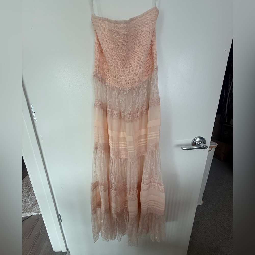 Sample Anthropologie Strapless Lace Dress in Peach